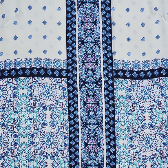 Daniel Rainn Sheer Mesh Swim Cover Up Blue Floral Block Pattern Medium Pockets - Picture 4 of 6